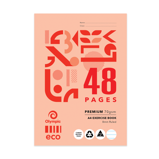 Olympic ECO Exercise Book 8mm Ruled with Red Margin A4 48 page