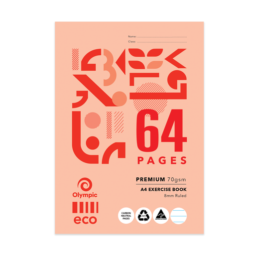 Olympic ECO Exercise Book 8mm Ruled with Red Margin A4 64 page