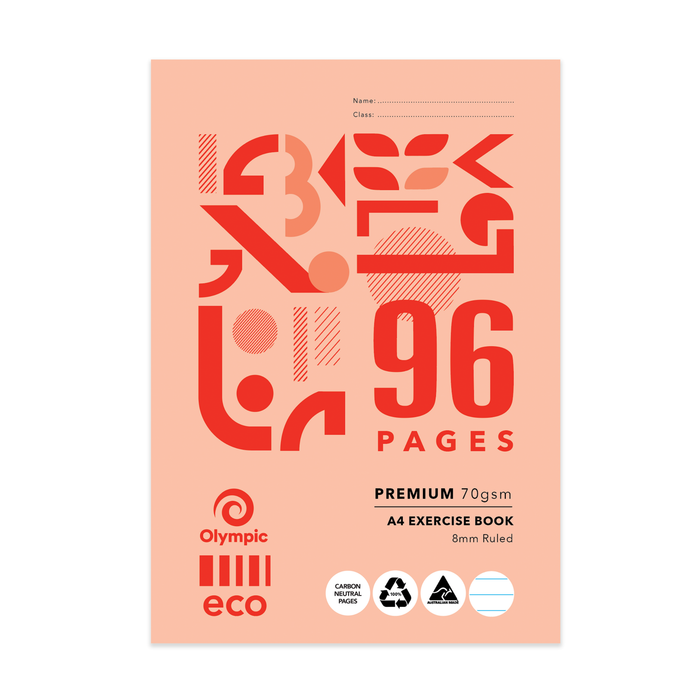 Olympic ECO Exercise Book 8mm Ruled with Red Margin A4 96 page