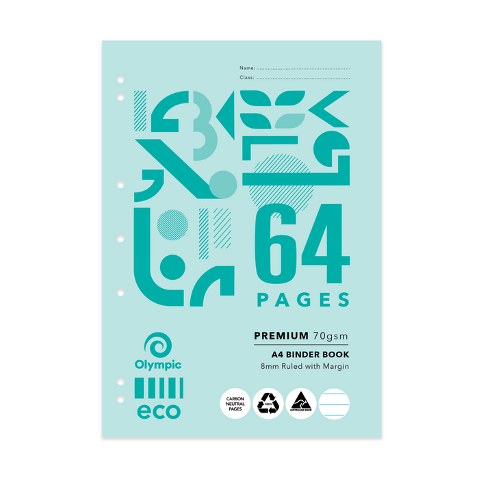 Olympic ECO Binder Book 8mm Ruled with Red Margin A4 64 pages