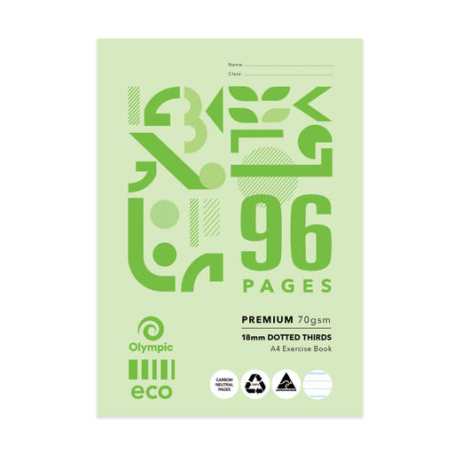 Olympic ECO Exercise Book 18mm Dotted Thirds A4 96 pages