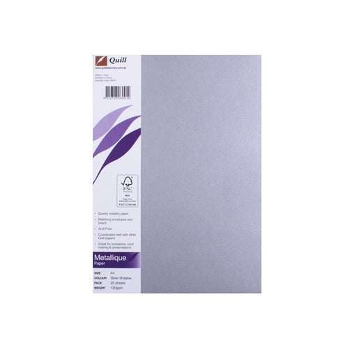 Quill Metallique Paper 120gsm A4 Pack 25 Silver Shadow