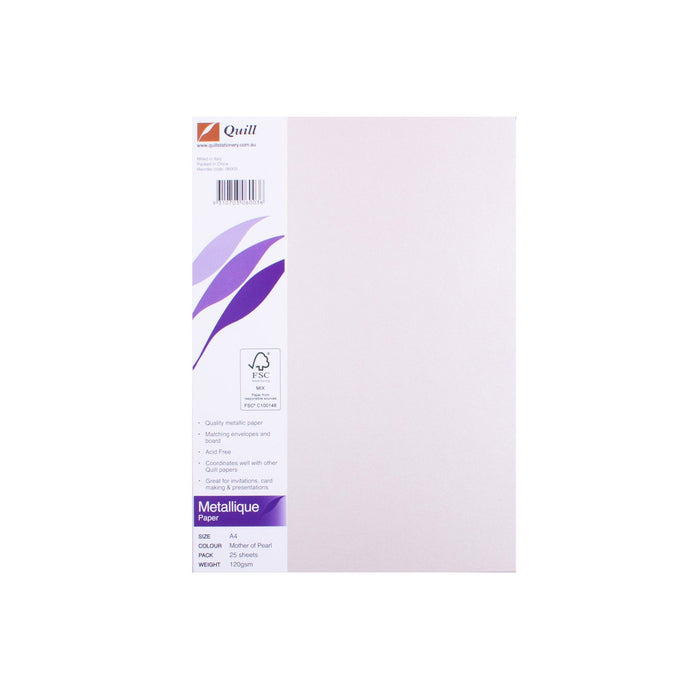 Quill Metallique Paper 120gsm A4 Pack 25 Mother of Pearl