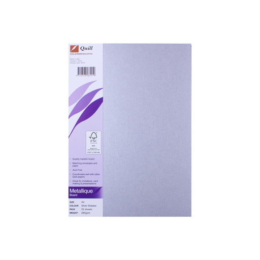 Quill Metallique Board 285gsm A4 Pack 25 Silver Shadow