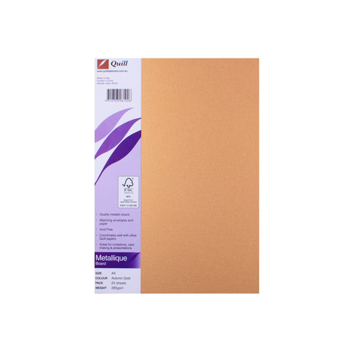 Quill Metallique Board 285gsm A4 Pack 25 Autumn Gold