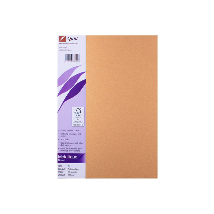 Quill Metallique Board 285gsm A4 Pack 25 Autumn Gold