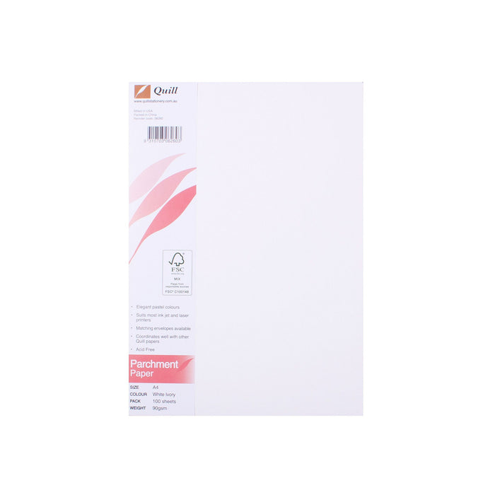 Quill Parchment Paper 90gsm A4 Pack 100 White Ivory