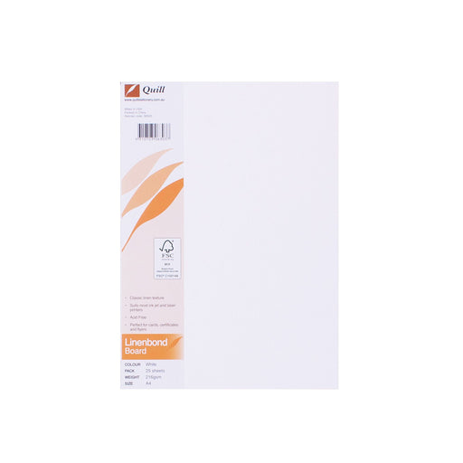 Quill Linenbond Board 216gsm A4 Pack 25 White