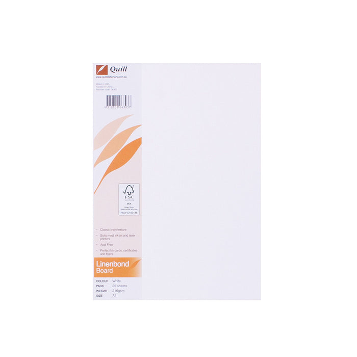 Quill Linenbond Board 216gsm A4 Pack 25 White