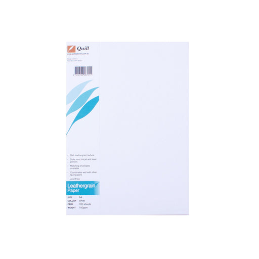 Quill Leathergrain Paper 100gsm A4 Pack 100 White
