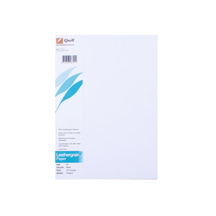Quill Leathergrain Paper 100gsm A4 Pack 100 White