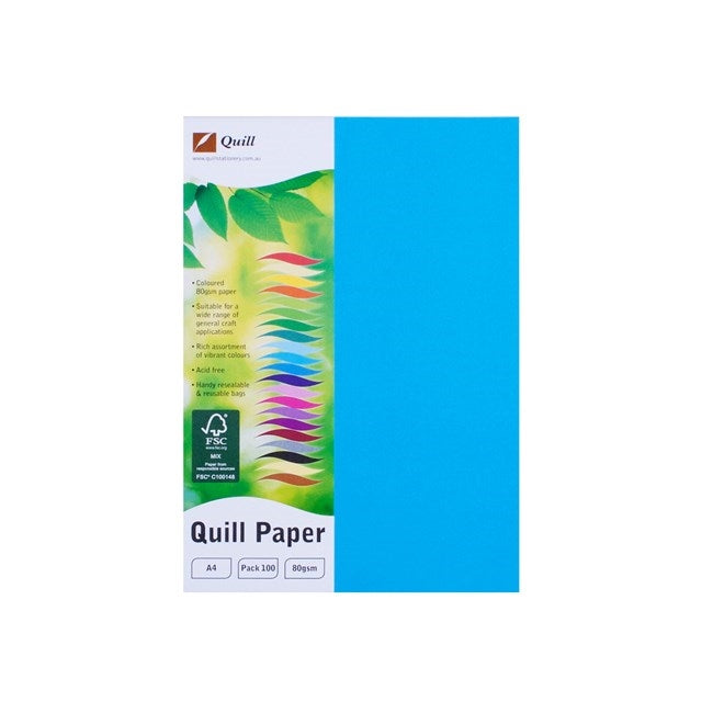 Quill Coloured Paper 80gsm A4 Pack 100 Marine Blue