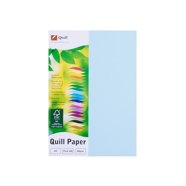 Quill Coloured Paper 80gsm A4 Pack 100 Powder Blue