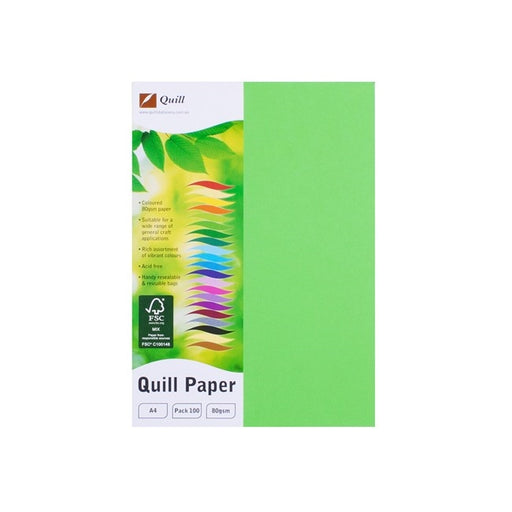 Quill Coloured Paper 80gsm A4 Pack 100 Lime