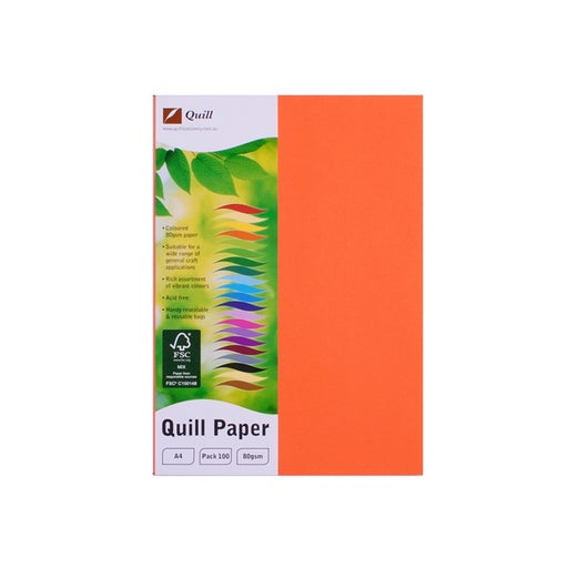 Quill Coloured Paper 80gsm A4 Pack 100 Orange