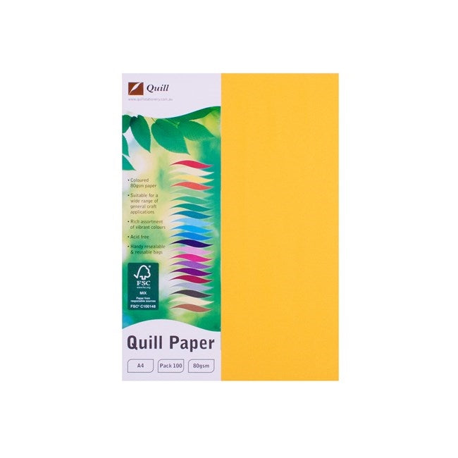 Quill Coloured Paper 80gsm A4 Pack 100 Sunshine