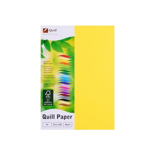 Quill Coloured Paper 80gsm A4 Pack 100 Lemon