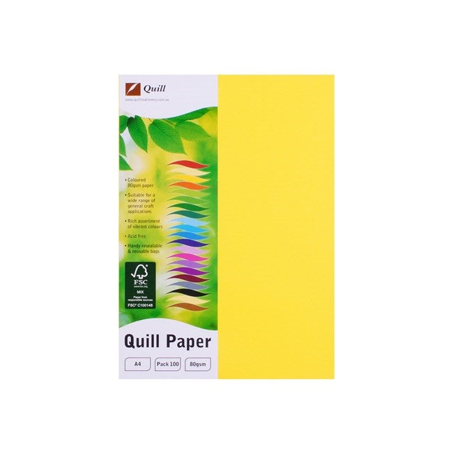 Quill Coloured Paper 80gsm A4 Pack 100 Lemon