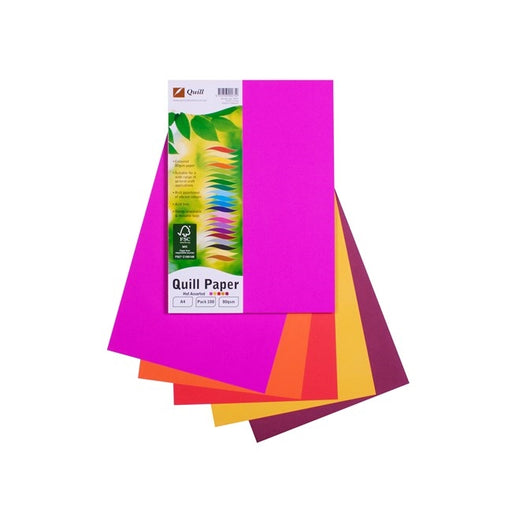 Quill Coloured Paper 80gsm A4 Pack 100 Hot Assorted