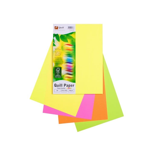 Quill Coloured Paper 80gsm A4 Pack 100 Fluoro Assorted