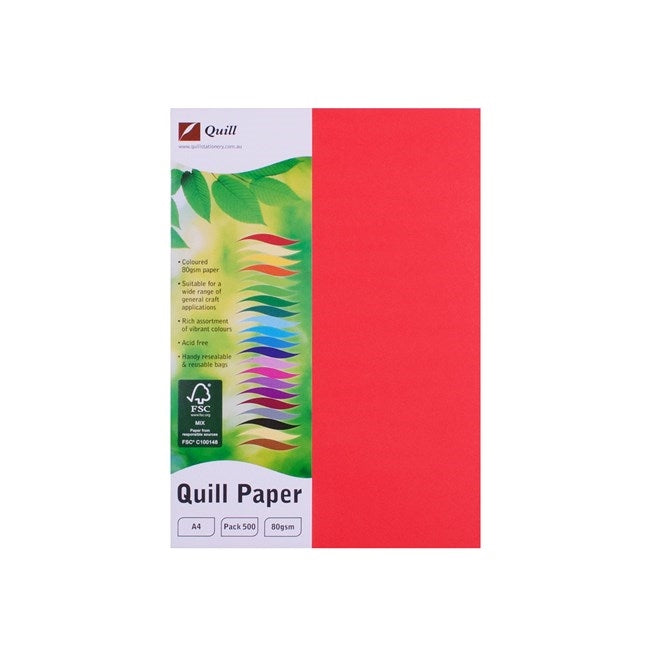 Quill Coloured Paper 80gsm A4 Pack 500 Red