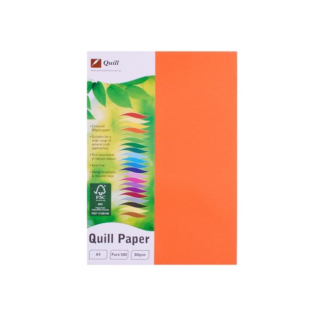 Quill Coloured Paper 80gsm A4 Pack 500 Orange
