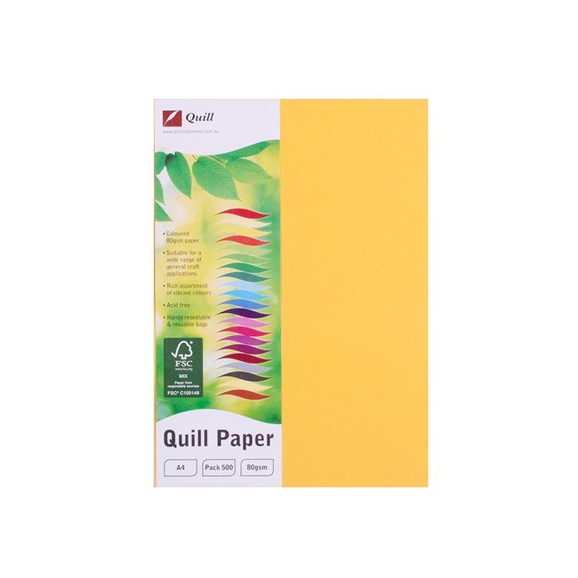 Quill Coloured Paper 80gsm A4 Pack 500 Sunshine