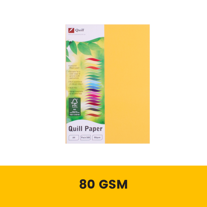 Quill Coloured Paper 80gsm A4 Pack 500 Sunshine