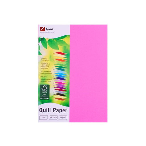 Quill Coloured Paper 80gsm A4 Pack 500 Fluoro Pink