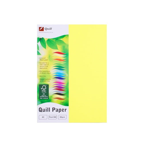 Quill Coloured Paper 80gsm A4 Pack 500 Fluoro Yellow