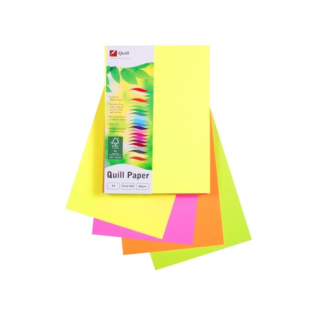 Quill Coloured Paper 80gsm A4 Pack 500 – Assorted