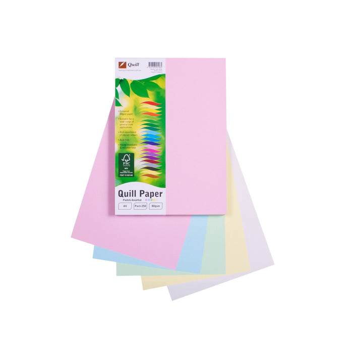Quill Coloured Paper 80gsm A4 Pack 250 Pastel Assorted
