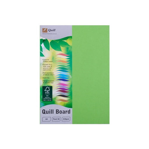 Quill Coloured Board 210gsm A4 Pack 50 Lime