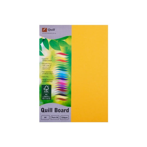 Quill Coloured Board 210gsm A4 Pack 50 Sunshine