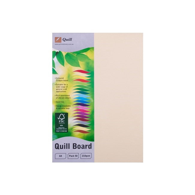 Quill Coloured Board 210gsm A4 Pack 50 Cream