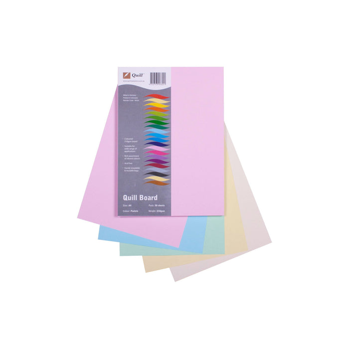 Quill Coloured Board 210gsm A4 Pack 50 Pastel Assorted