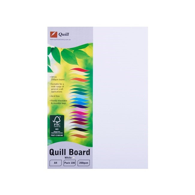 Quill Pasteboard 200gsm A4 Pack 100 White