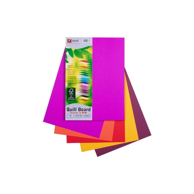 Quill Coloured Board 210gsm A4 Pack 50 Hot Assorted