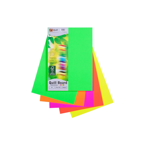 Quill Fluoro Board 230gsm A4 Pack 50 Assorted