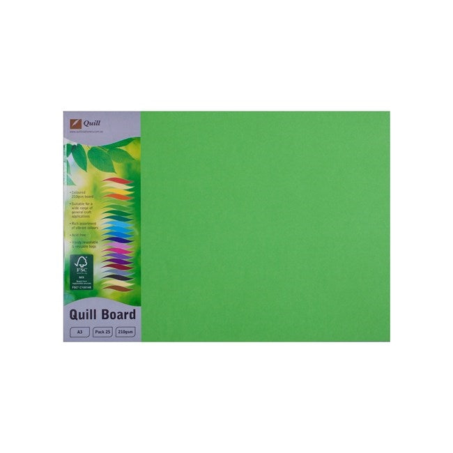 Quill Coloured Board 210gsm A3 Pack 25 Lime