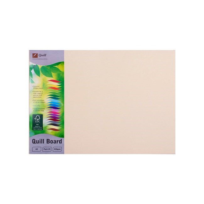 Quill Coloured Board 210gsm A3 Pack 25 Cream
