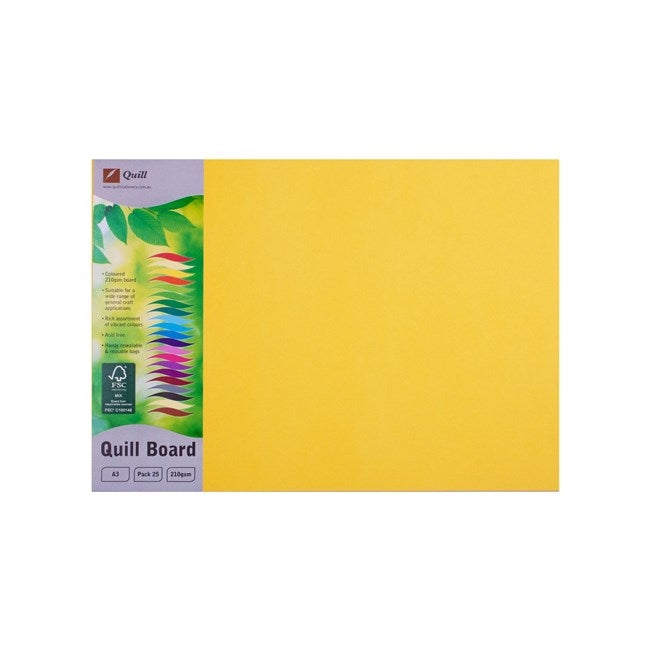 Quill Coloured Board 210gsm A3 Pack 25 Lemon