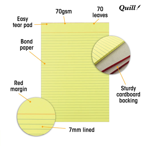 Quill Bond Pad Ruled 70gsm A4 70 Leaf Yellow