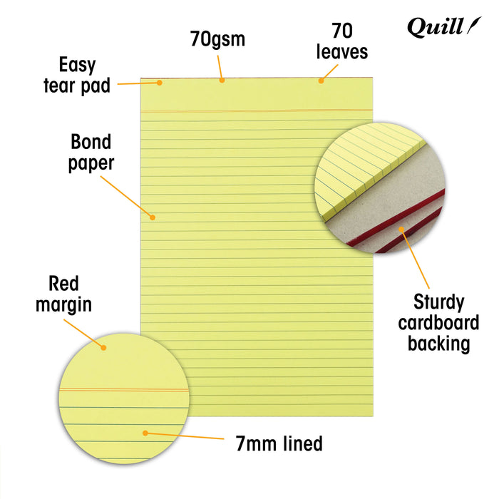 Quill Bond Pad Ruled 70gsm A4 70 Leaf Yellow