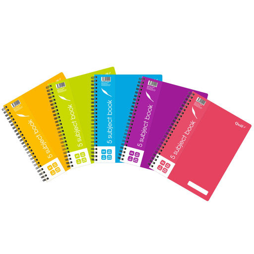 Quill Shades 5 Subject Book 70gsm PP A4 250 Pages Assorted