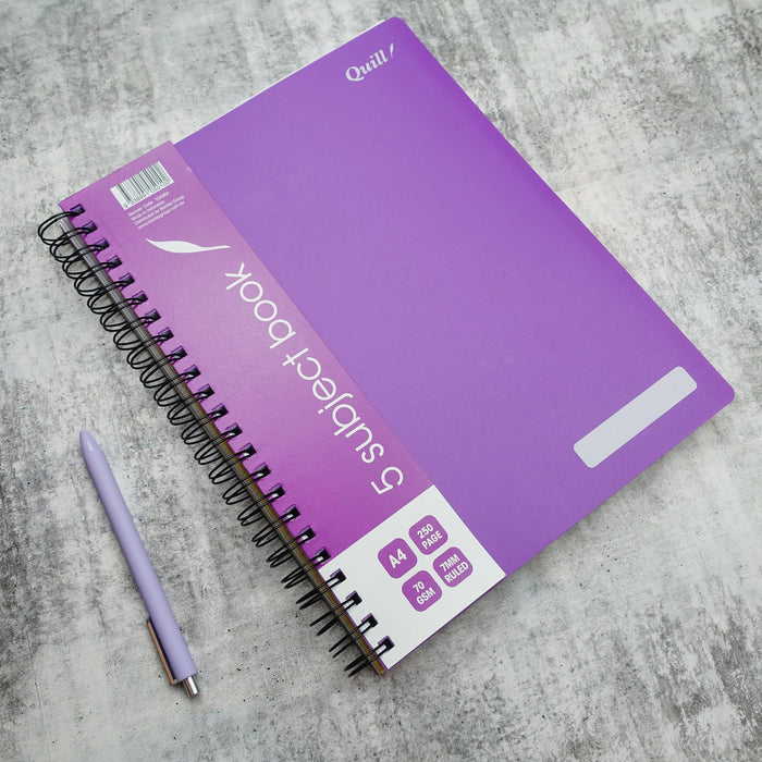 Quill Shades 5 Subject Book 70gsm PP A4 250 Pages Assorted
