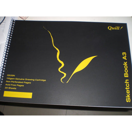 Quill Q Series Sketch Book PP Short Bound Non Perforated Pages 110gsm A3 20 Sheets Black