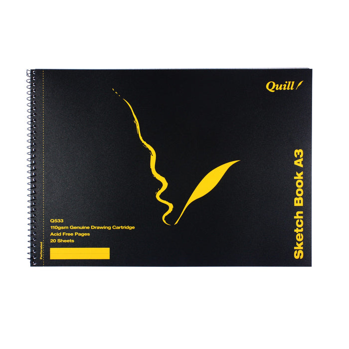 Quill Q Series Sketch Book PP Short Bound 110gsm A3 20 Sheets Black