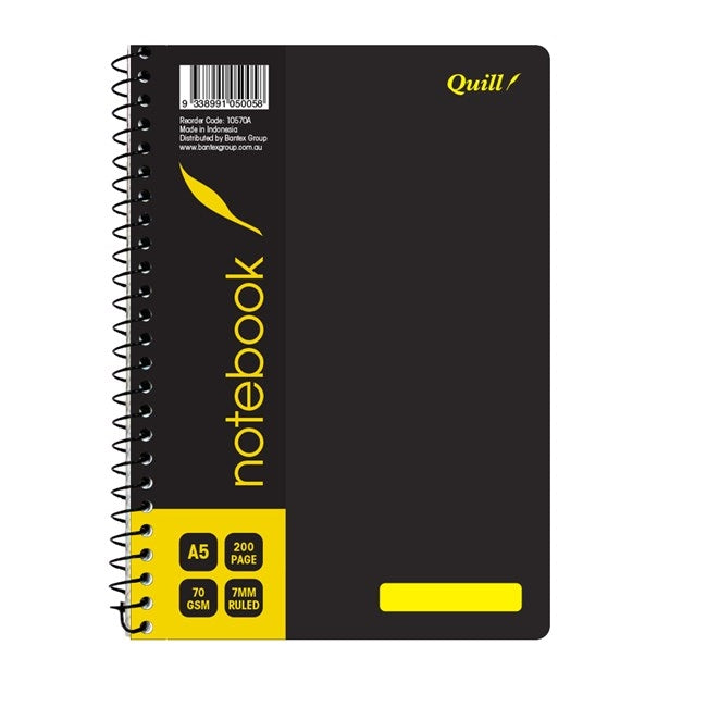 Quill Q Series Notebook 70gsm PP A5 200 Pages Black