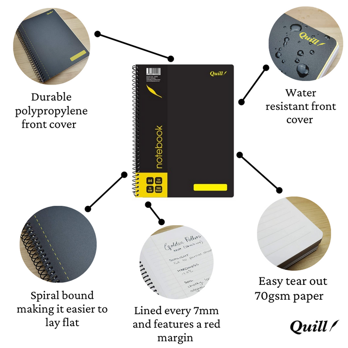 Quill Q Series Notebook 70gsm PP A4 120 Pages Black